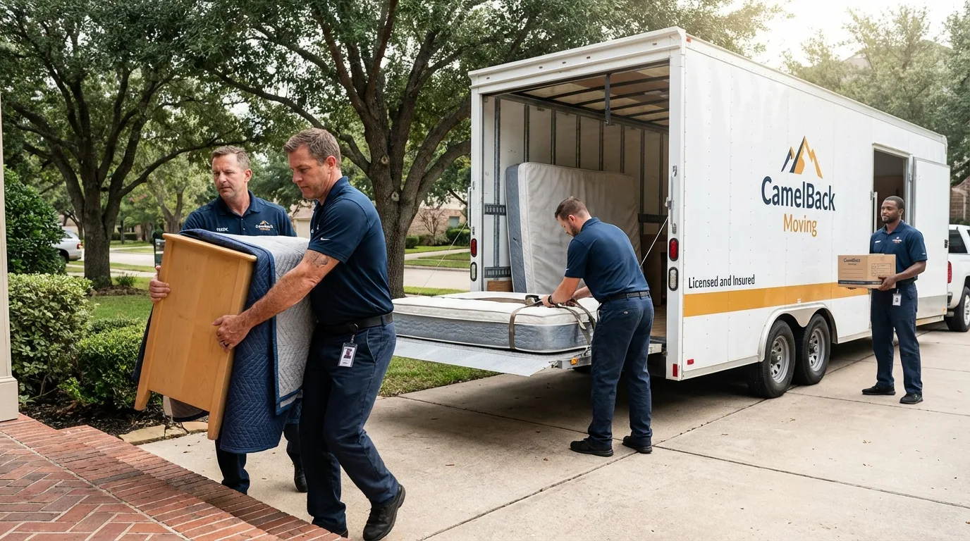 Crew loading residential truck for cross-state move from Stevensville, MI